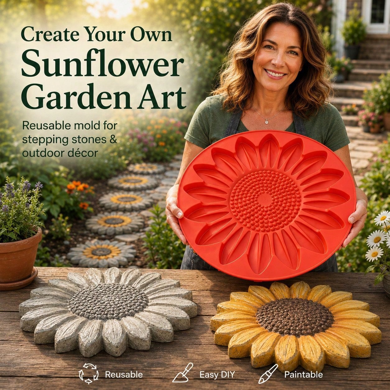Gardening Tools Gift Ideas - 1pc Sunflower Stepping Stone Mold Reusable
