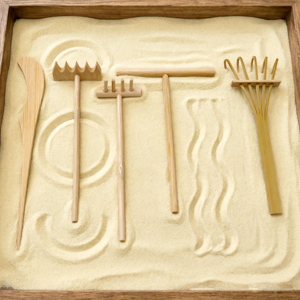 6 Pcs Bamboo Sand Rake Tool Ki - Zen Gardening Tools review and price